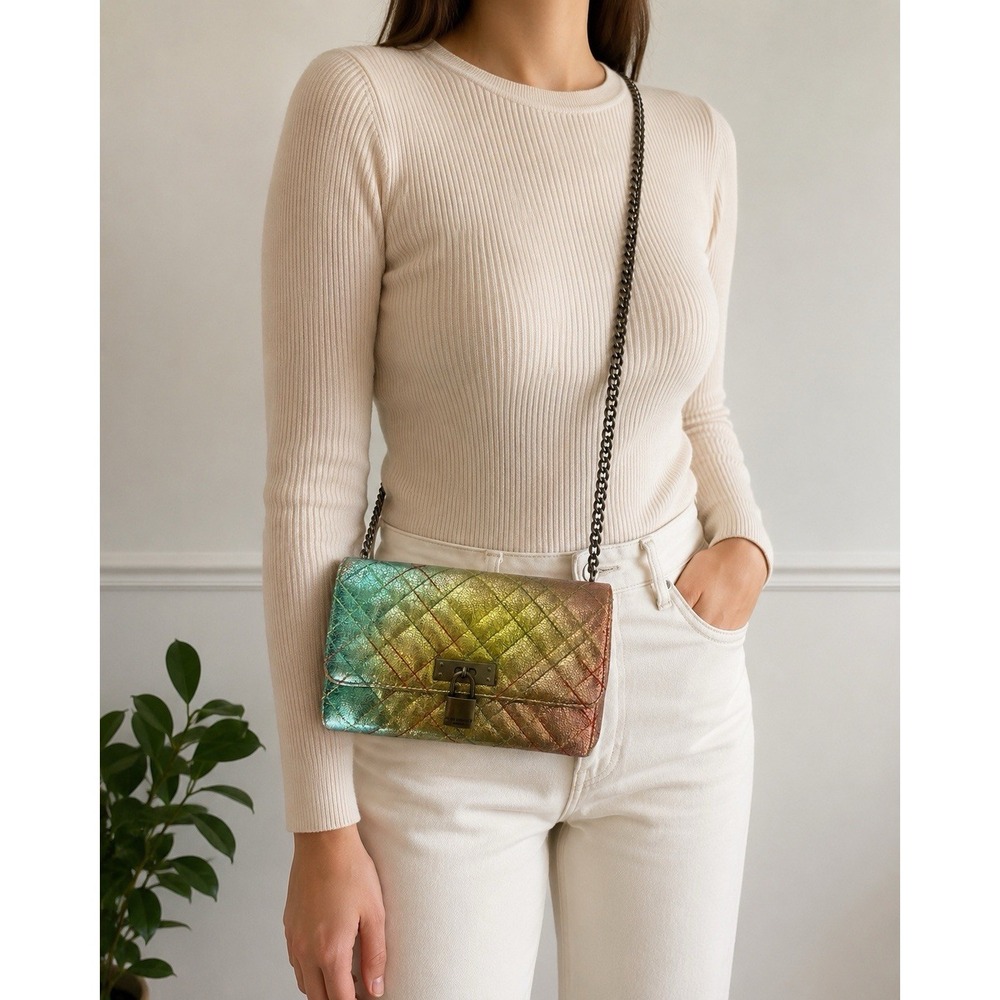 Kurt Geiger London Mini Brixton Lock Metallic Crossbody Chain Clutch Bag